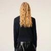Blue Wool Crewneck Cardigan with Contrasted Ami De Coeur