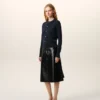 Blue Wool Crewneck Cardigan with Contrasted Ami De Coeur