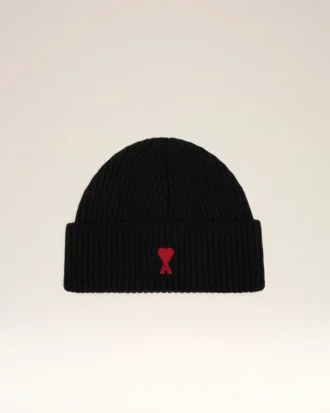 Bonnet en laine noir avec motif Ami de Coeur contrasté