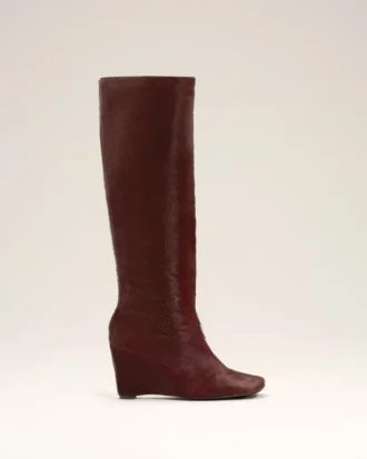Bottes cuissardes bicolores en cuir bordeaux
