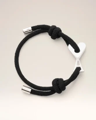 Bracelet Ami de Coeur en cordon noir et laiton argenté