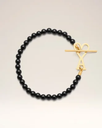Bracelet Ami De Cœur en laiton noir, perles d&rsquo;été et or