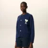 Cardigan bleu en laine à col rond Ami de Coeur