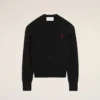 Cardigan à col rond en laine noire avec motif « Ami de Coeur » contrasté
