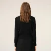 Cardigan à col rond en laine noire avec motif « Ami de Coeur » contrasté
