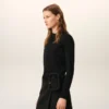 Cardigan à col rond en laine noire avec motif « Ami de Coeur » contrasté