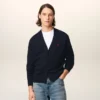Cardigan en laine bleue avec motif Ami de Coeur contrasté