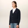 Cardigan en laine bleue avec motif Ami de Coeur contrasté
