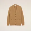 Cardigan en laine et coton marron à mailles torsadées