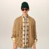 Cardigan en laine et coton marron à mailles torsadées