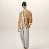 Cardigan en laine et coton marron à mailles torsadées