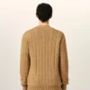 Cardigan en laine et coton marron à mailles torsadées