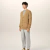 Cardigan en laine et coton marron à mailles torsadées
