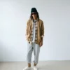 Cardigan en laine et coton marron à mailles torsadées