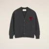 Cardigan en laine grise avec motif Ami de Coeur contrasté