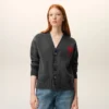 Cardigan en laine grise avec motif Ami de Coeur contrasté
