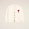 Cardigan en laine naturelle avec motif Ami de Coeur contrasté