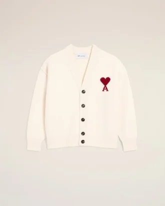 Cardigan en laine naturelle avec motif Ami de Coeur contrasté