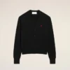 Cardigan en laine noir avec motif Ami de Coeur contrasté