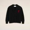 Cardigan en laine noir avec motif Ami de Coeur contrasté