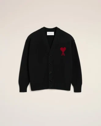 Cardigan en laine noir avec motif Ami de Coeur contrasté