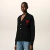 Cardigan en laine noir avec motif Ami de Coeur contrasté