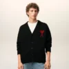 Cardigan en laine noir avec motif Ami de Coeur contrasté