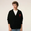 Cardigan en laine noir avec motif Ami de Coeur contrasté