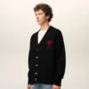 Cardigan en laine noir avec motif Ami de Coeur contrasté