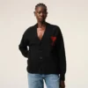 Cardigan en laine noir avec motif Ami de Coeur contrasté