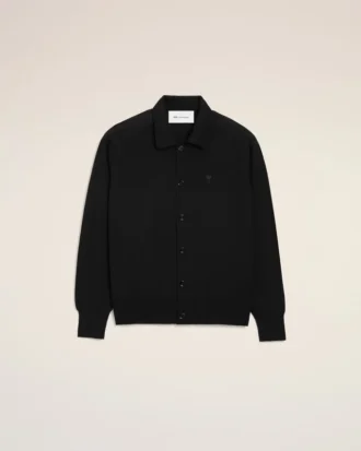 Cardigan noir en laine à col chemise Ami de Coeur Cardigan