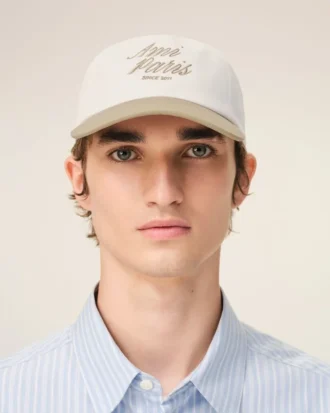 Casquette Ami Paris en coton bicolore beige et blanc
