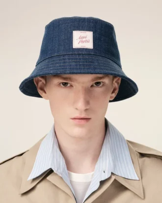 Chapeau en coton denim bleu avec patch Ami Paris Heritage