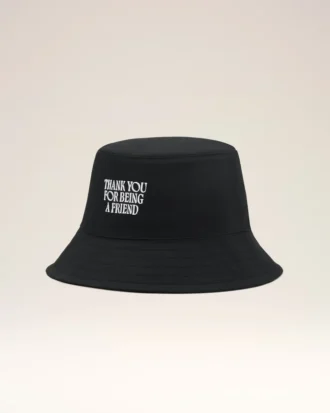 Chapeau en coton noir « Thank You for Being a Friend » avec broderie