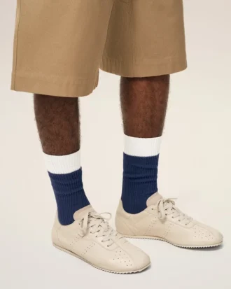 Chaussettes en coton bleu et blanc