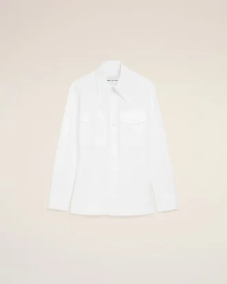 Chemise ajustée à col pointu en coton blanc