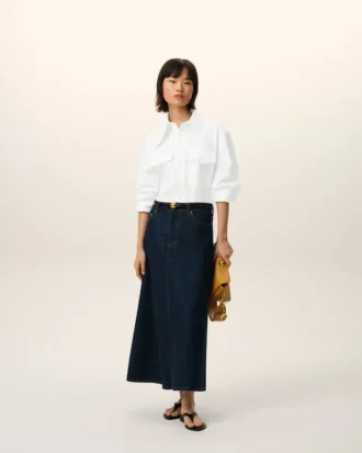 Chemise ajustée à col pointu en coton blanc