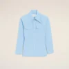 Chemise ajustée à col pointu en coton bleu
