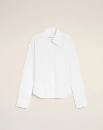 Chemise ajustée à col pointu en soie mélangée blanche
