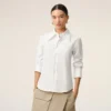 Chemise ajustée à col pointu en soie mélangée blanche