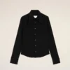 Chemise ajustée à col pointu en soie mélangée noire