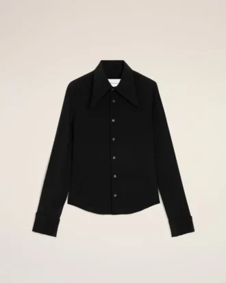 Chemise ajustée à col pointu en soie mélangée noire