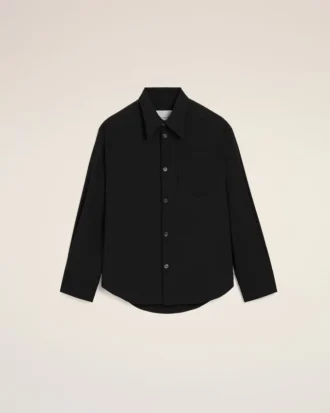 Chemise ajustée à col pointu en soie mélangée noire
