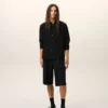 Chemise ajustée à col pointu en soie mélangée noire