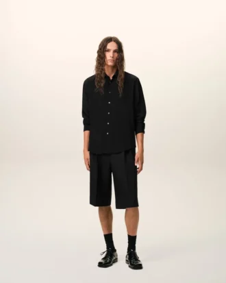 Chemise ajustée à col pointu en soie mélangée noire