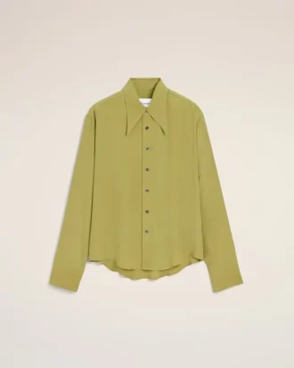 Chemise ajustée à col pointu en soie mélangée verte