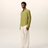 Chemise ajustée à col pointu en soie mélangée verte