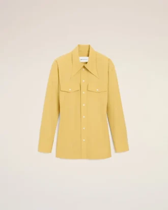 Chemise ajustée en coton jaune à col pointu
