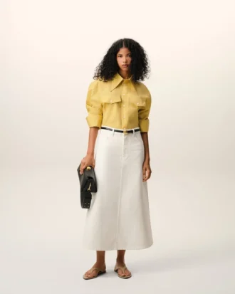 Chemise ajustée en coton jaune à col pointu