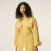 Chemise ajustée en coton jaune à col pointu